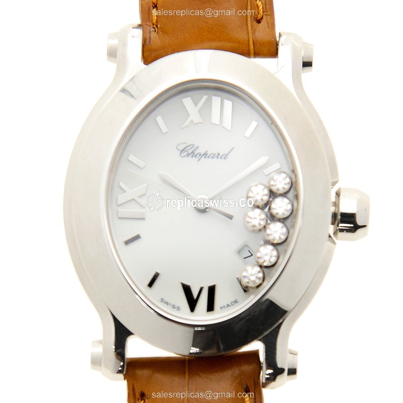 Chopard Happy Sport Quartz - White Dial - Steel Case - Brown Alligator Buckle